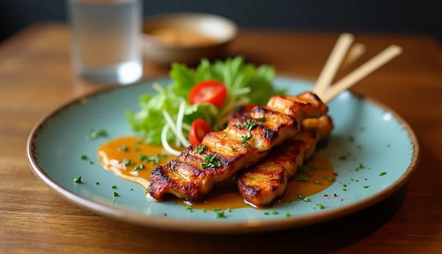 Satay de pollo como un plato popular en los restaurantes checos